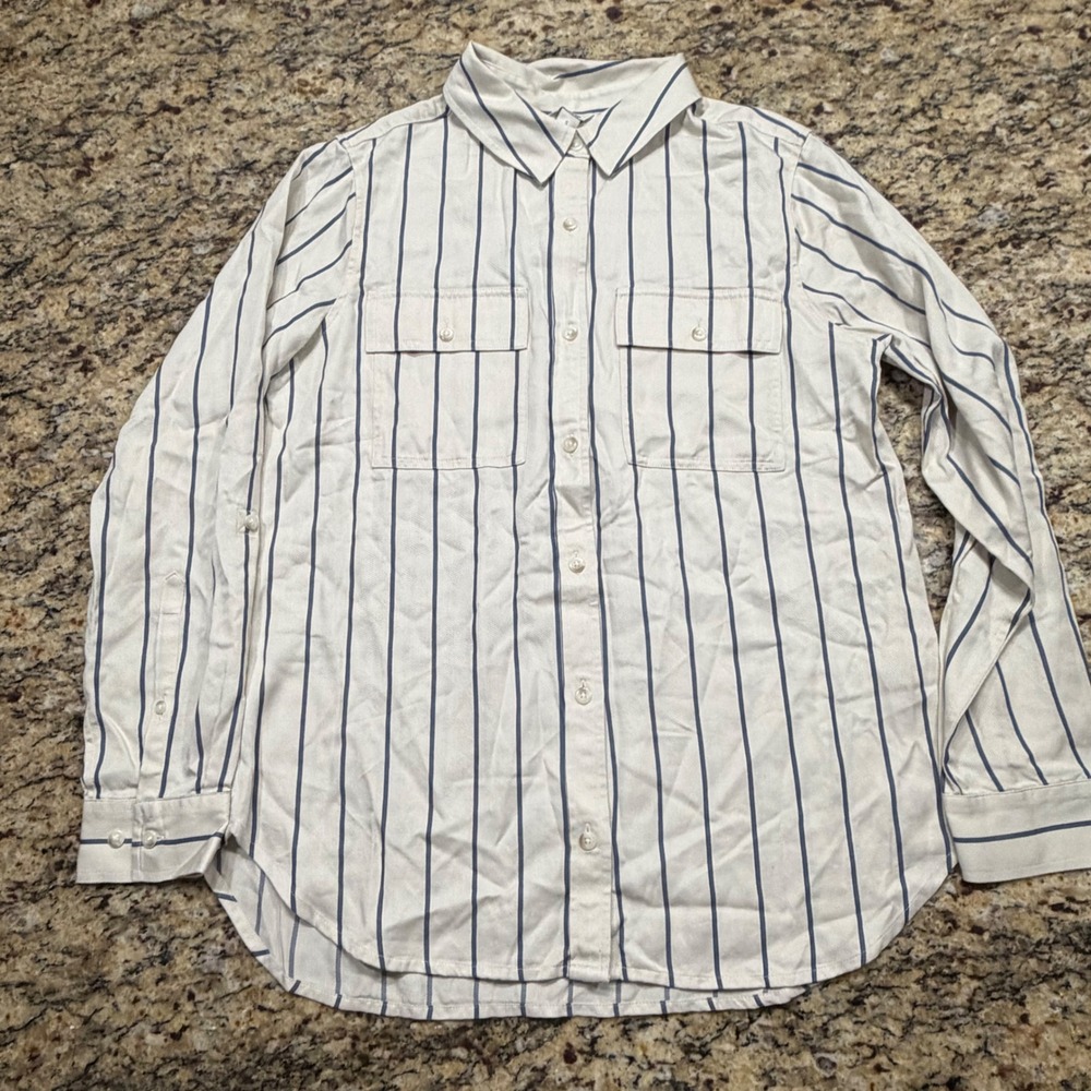 NEW LL Bean Soft Washed Tencel Utility Shirt Sailcloth Stripe Small ws